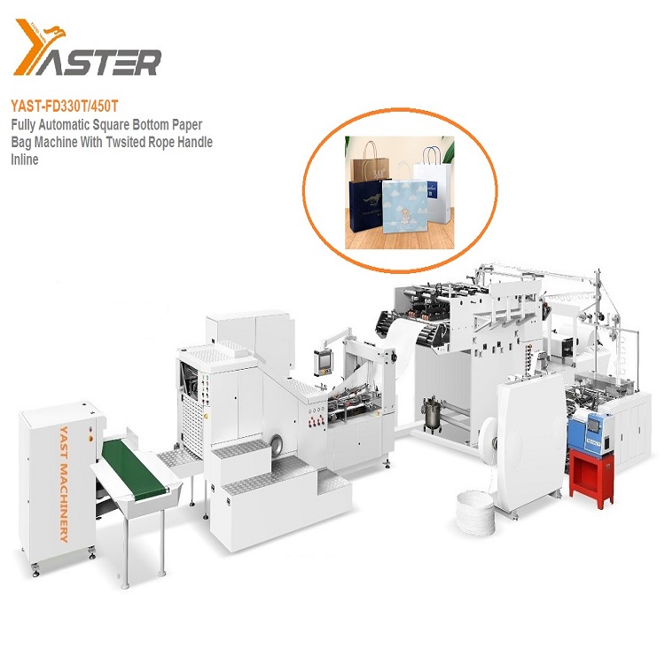 Paper shopping gift bag with twisted handle online making machine